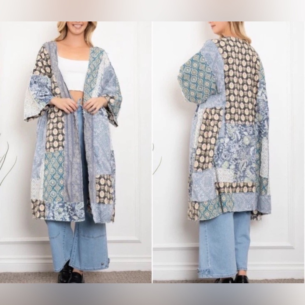 NWT Blue Velvet Floral Patchwork Duster Sz S/M - Picture 2 of 3
